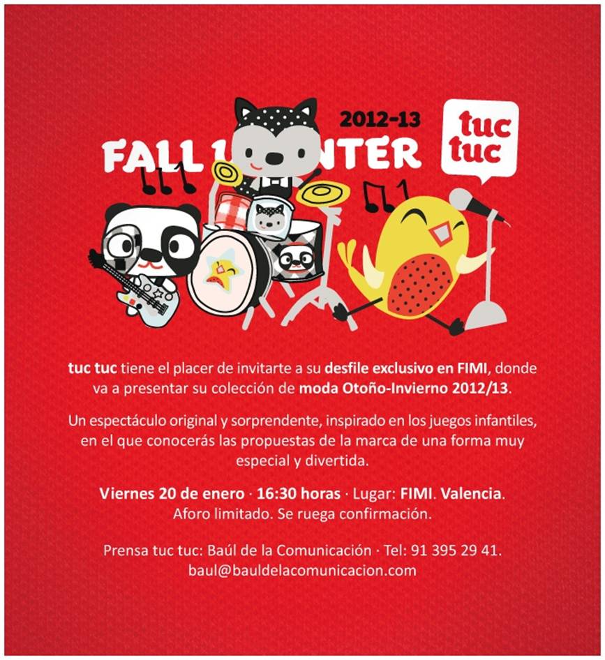 Invitación blogger de Moda Infantil al desfile de TUCTUC en FIMI
