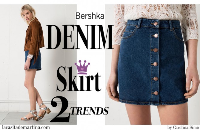 Tendencias Moda Infantil, Bershka, Blog Moda Infantil, Falda vaquera botones, La casita de Martina, Ropa Niños