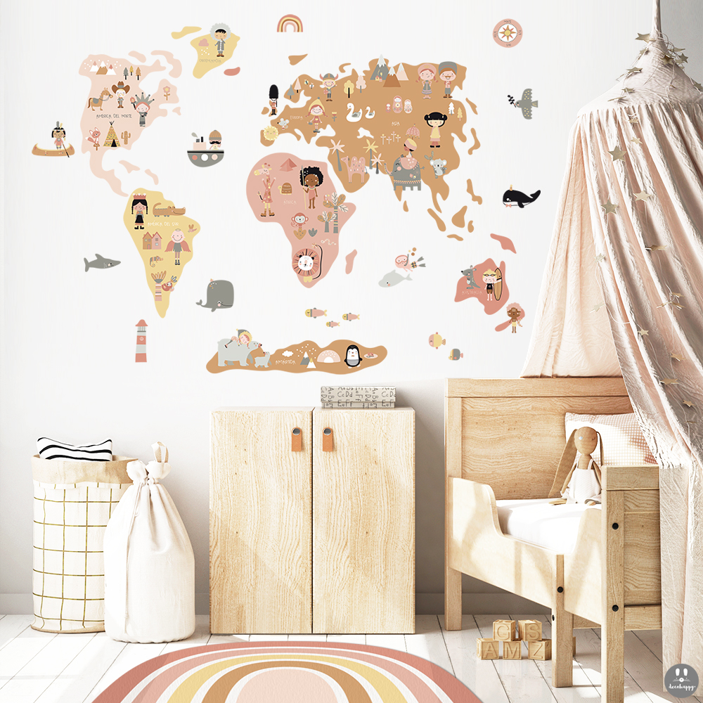 vinilos-infantiles-mapamundi-etnias-pasteles-rosas-gr